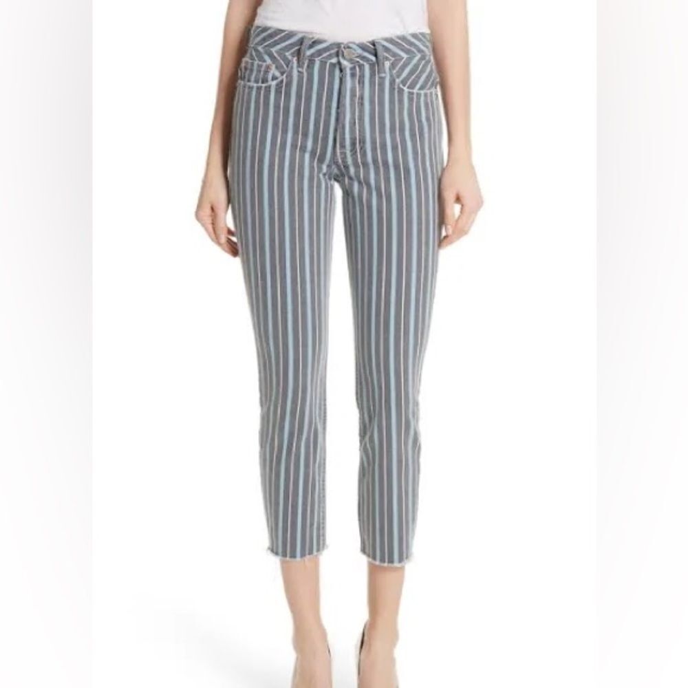 GRLFRND Karolina stripe‎ skinny high waist button fly raw hem jeans edgy rocker